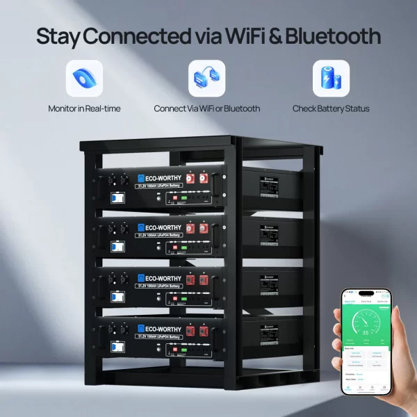 ECO-WORTHY 5.12kWh 51.2V Server Rack Battery,3U Size,with Bluetooth & WiFi - Image 2