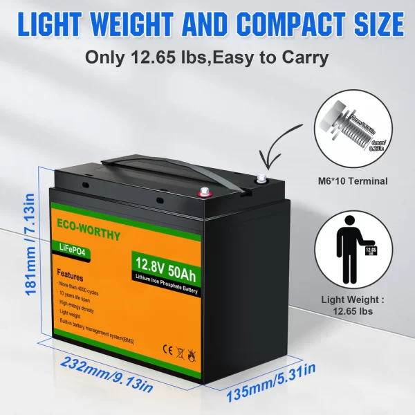 LiFePO4 12V 50Ah Lithium Iron Phosphate Battery - Image 3