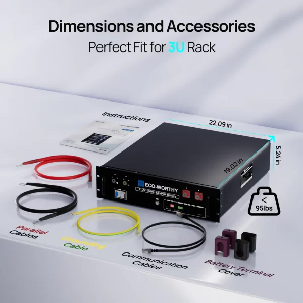 ECO-WORTHY 5.12kWh 51.2V Server Rack Battery,3U Size,with Bluetooth & WiFi - Image 5