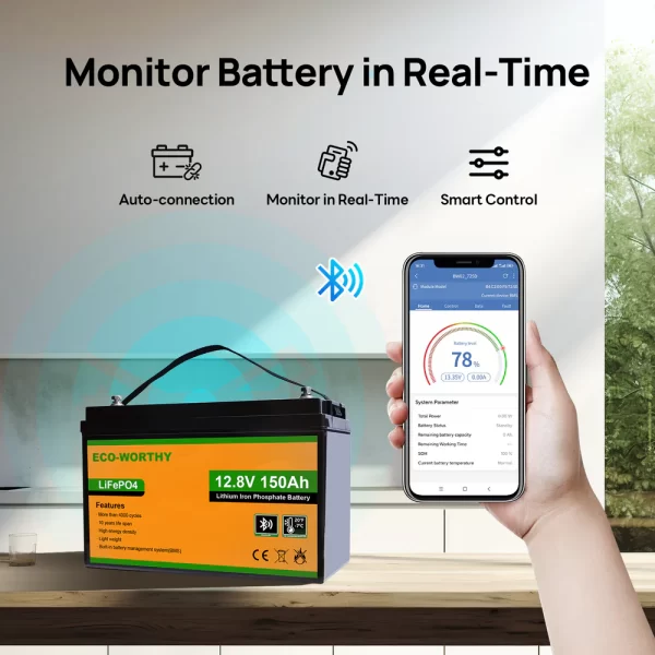 LiFePO4 12V 150Ah Lithium Iron Phosphate Battery With Bluetooth And Low-temperature Protection - Image 2