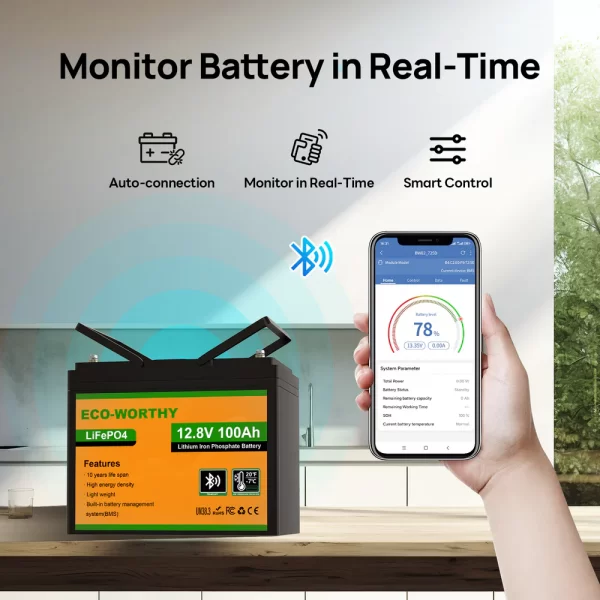 LiFePO4 12V 100Ah Lithium Iron Phosphate Battery With Bluetooth And Low-temperature Protection - Image 2
